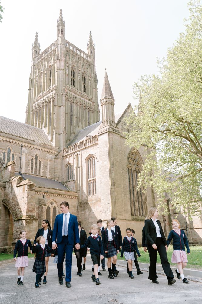 Pupils from the three King's Foundation schools outside Worcester Cathedral